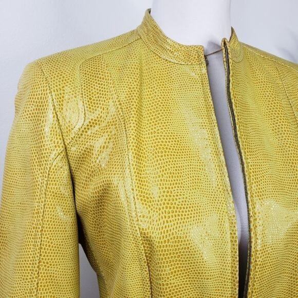Vtg Escada Yellow Lamb Leather Jacket Women S M 36 Quiet Luxury Modern Sleek - Picture 2 of 16